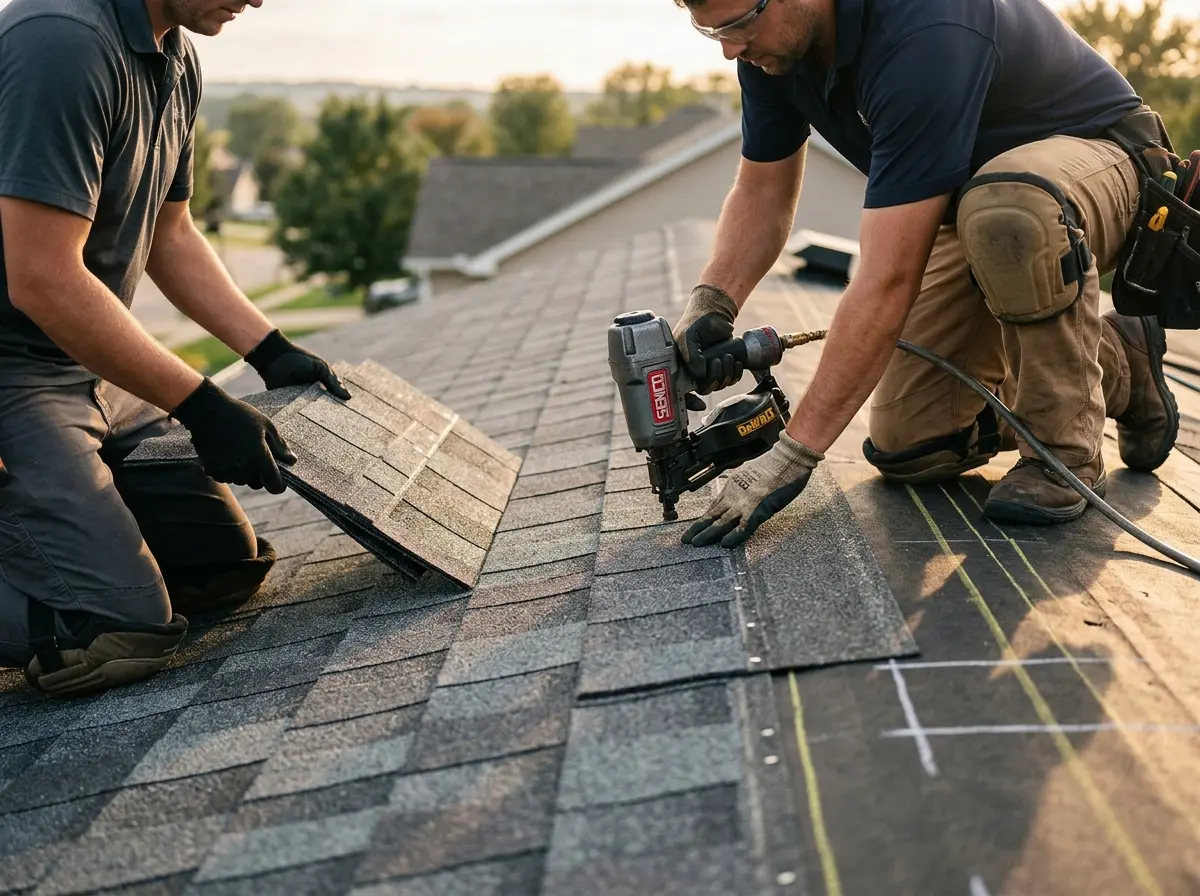 Professional roofer working on a residential roof in Inverness